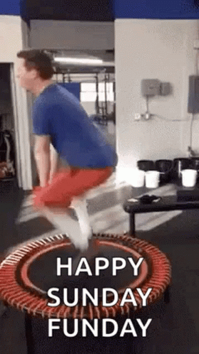 Man Jumping On Trampoline Happy Sunday Fundy GIF