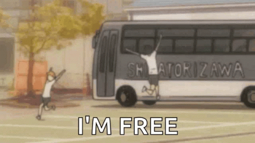 Man Jumping Out Of Bus With Arms Up GIF