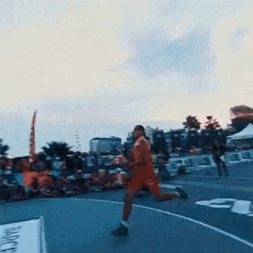 Man Jumping Trampoline Then Dunk GIF