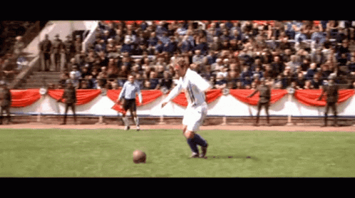 Man Kicking Soccer Ball On Field With Crowd GIF