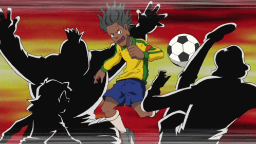Man Kicking Soccer Ball Surrounded by Silhouettes