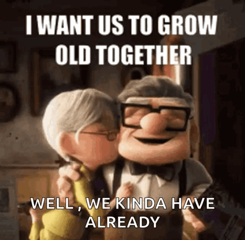 Man Kissing Elderly Woman Grow Old Together