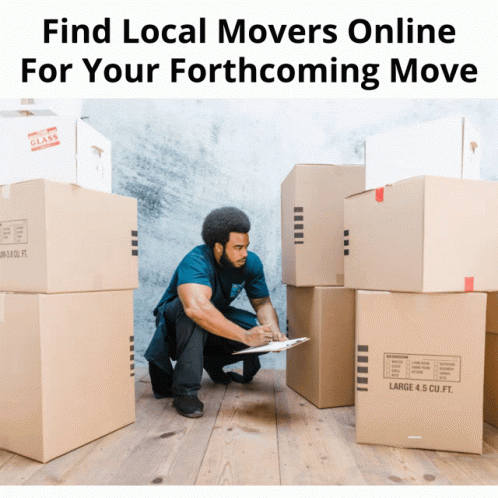 Man Kneeling Near Cardboard Boxes GIF