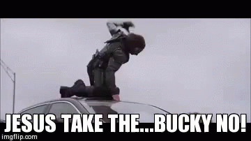 Man Kneeling On Car Roof Saying Jesus Take The Buck GIF