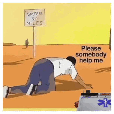 Man Kneeling Under Water 50 Miles Sign