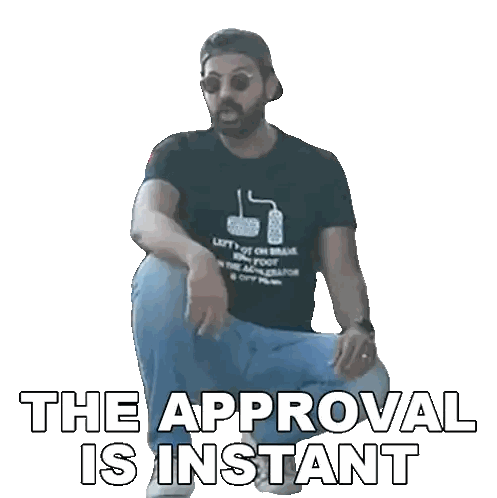 Man Kneeling with Approval Text