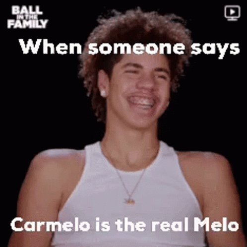 Man Laughing When Someone Says Carmelo Is Real Melo GIF