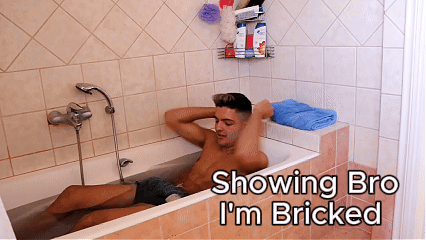 Man Laying in Bathtub Saying Bro I'm Bricked