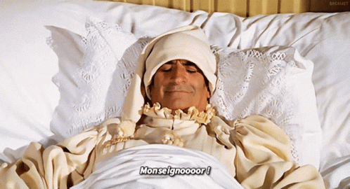 Man Laying In Bed With Word Monseigneur GIF