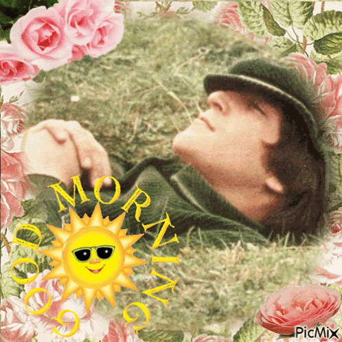 Man Laying in Grass With Sun Saying Morning