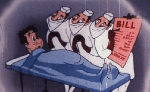 Man Laying In Hospital Bed Doctor Holding Bill GIF