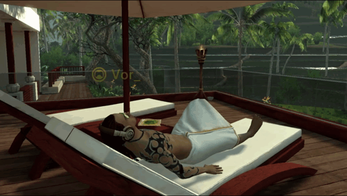 Man Laying on Lounge Chair With Word Vor