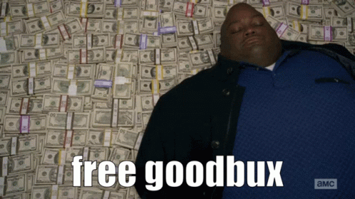Man Laying on Money Pile Free Goodbux