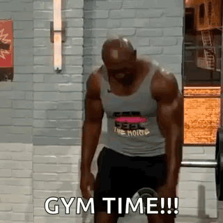 Man Lifting Barbell Saying Gym Time