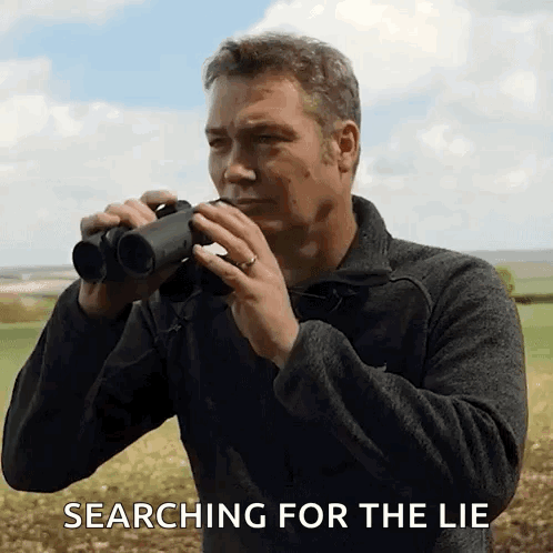 Man Looking Through Binoculars Searching For Lie GIF