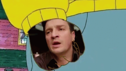 Man Looking Through Cartoon Character's Head GIF