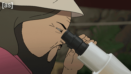 Man Looking Through Telescope With A And S GIF