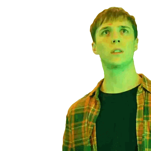 Man Looking Up in Plaid Shirt