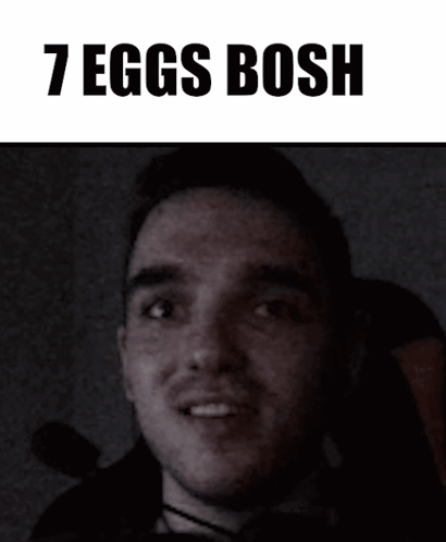 Man Looks Up At Two Eggs In Pan Saying 7 Eggs Bosh GIF