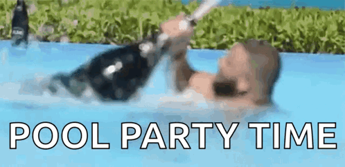 Man Lying in Pool with Champagne