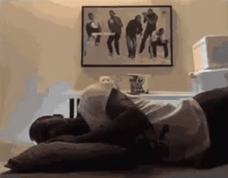 Man Lying On Bed With Pillow And Wall Art GIF