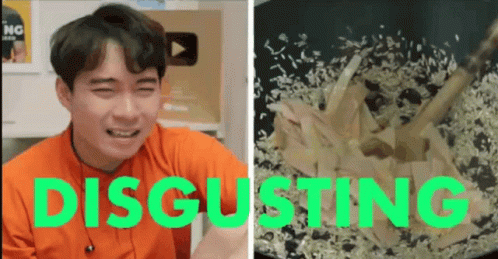 Man Making Disgusted Face Next To Rice GIF
