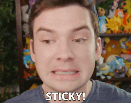 Man Making Face Saying Sticky by Stuffed Animals