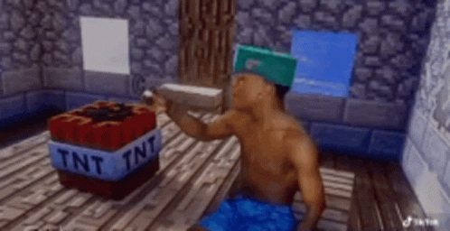 Man Making Minecraft Firecracker GIF