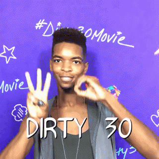 Man Making Peace Sign With Dirty 30 Text