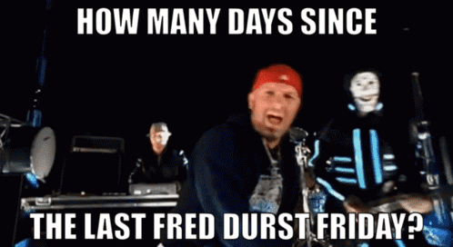 Man Making Stop Sign Saying How Many Days Since Last Fred Durst Friday