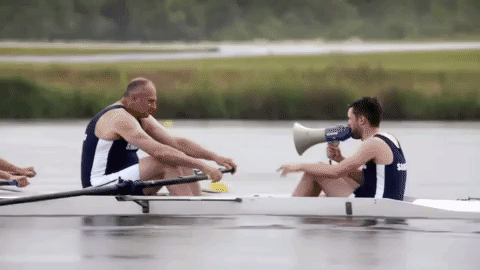 Man Motivate Team To Row The Boat Harder GIF