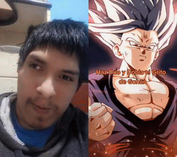 Man Next to Cartoon Saying Haz Duo Y Dobla El Grito de Gohan