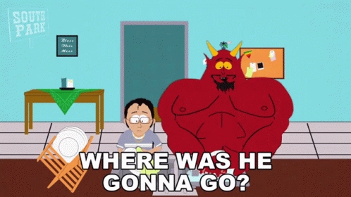 Man Next to Red Monster Saying Where Was He Gonna Go