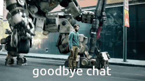 Man Next to Robot Saying Goodbye Chat