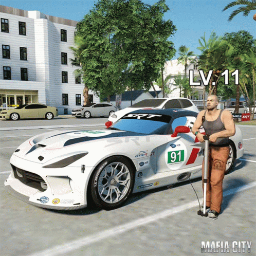 Man Next to White Sports Car Number 91