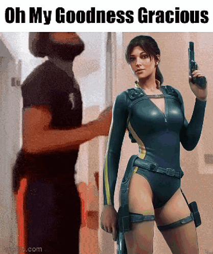 Man Next to Woman Holding Gun Saying Oh My Goodness Gracious