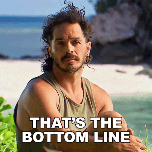 Man on Beach Saying Bottom Line