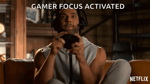 Man on Couch Playing Video Game Gamer Focus Activated