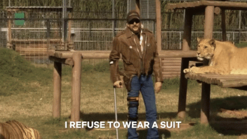 Man on Crutches Refusing Suit Before Lioness