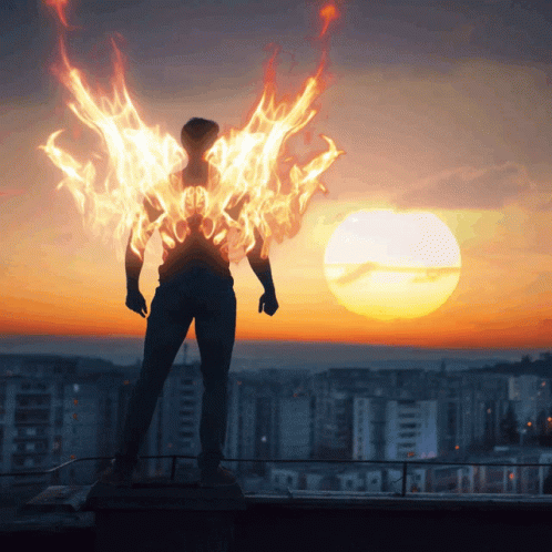 Man On Fire Forming Angel Wings GIF