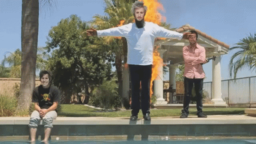 Man On Fire Falling On Pool GIF
