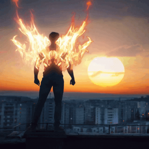 Man On Fire Forming Angel Wings GIF