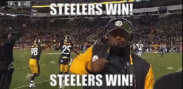 Man on Football Field Says Steelers Win