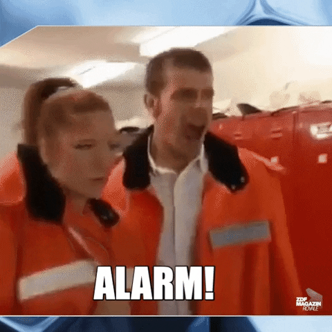 Man On Orange Vest Shouting Alarm GIF