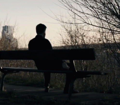 Man On Park Bench Overlooking City GIF