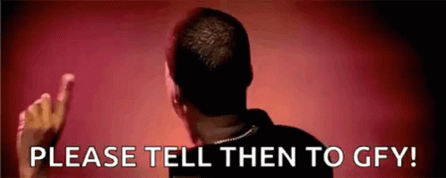 Man on Red Background Saying Please Tell Then to Gfy