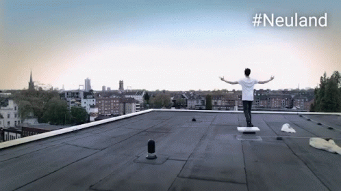 Man On Rooftop With Arms Outstretched #Neuland GIF