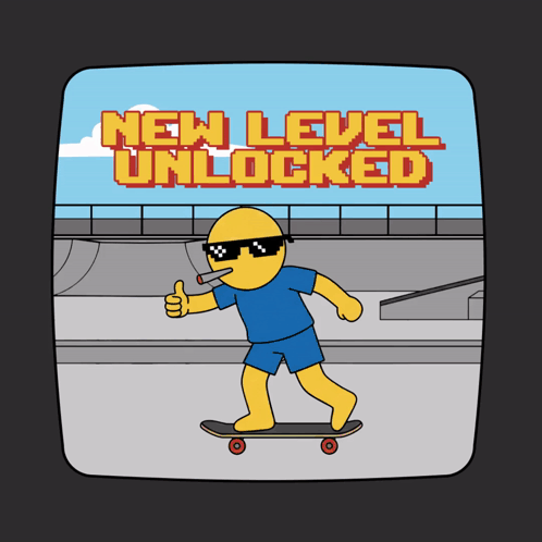 Man On Skateboard With New Level Unlocked GIF
