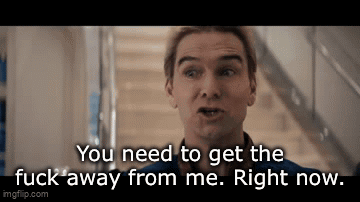 Man On Staircase Saying Get The Fuck Away From Me GIF