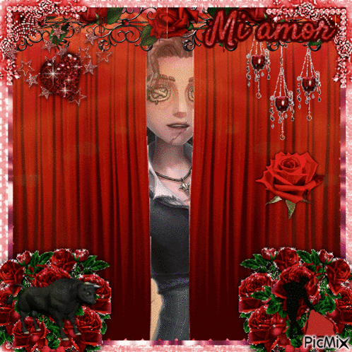 Man Peeking Behind Red Curtain Miramon